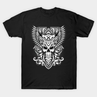 Dark Guardian: The Mysterious Combination of Skull and Owl T-Shirt